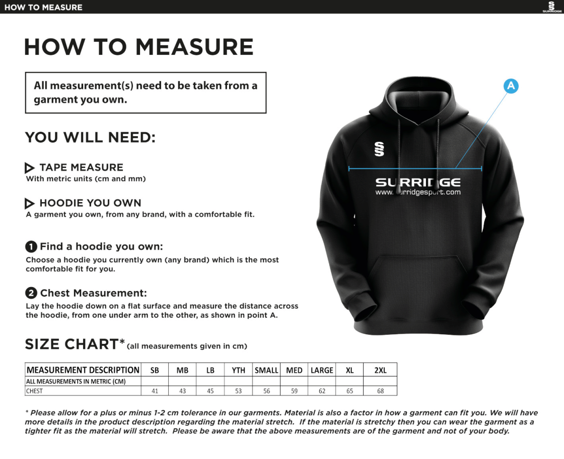 Pott Shrigley CC - Blade Hoody - Size Guide