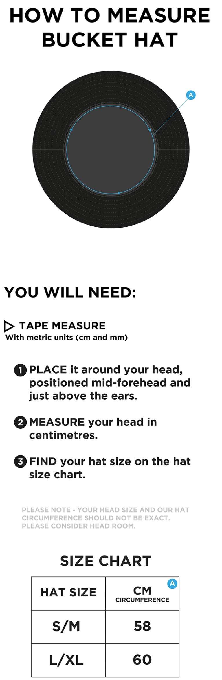 POTT SHRIGLEY CC Dual Bucket Hat - Navy - Size Guide