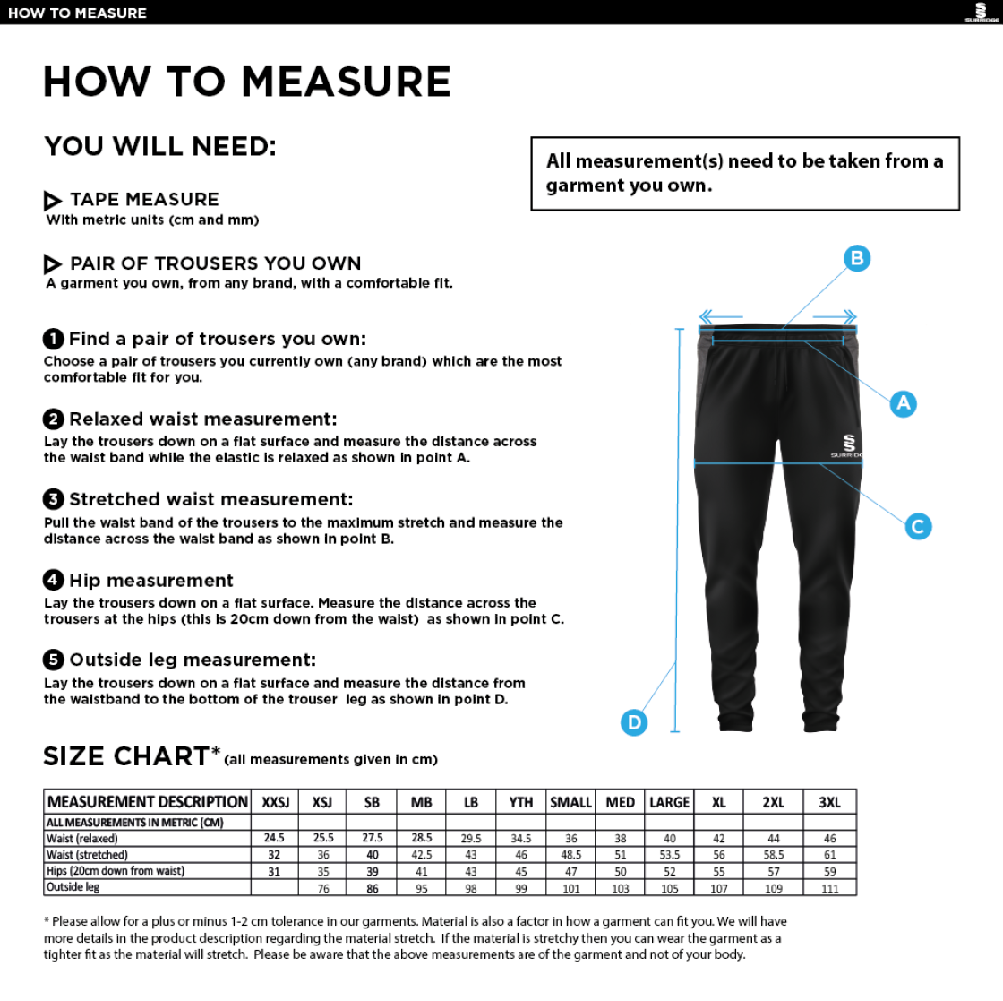 Pott Shrigley CC - Tek Slim Pant - Size Guide