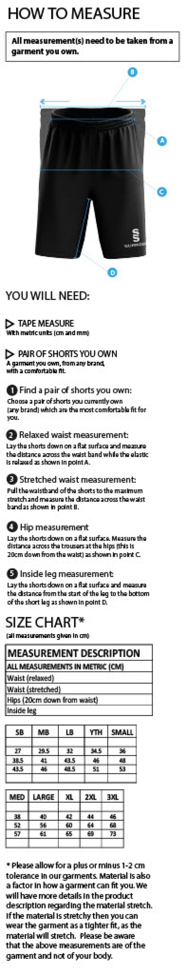 Pott Shrigley CC - Women's Ripstop Shorts - Size Guide