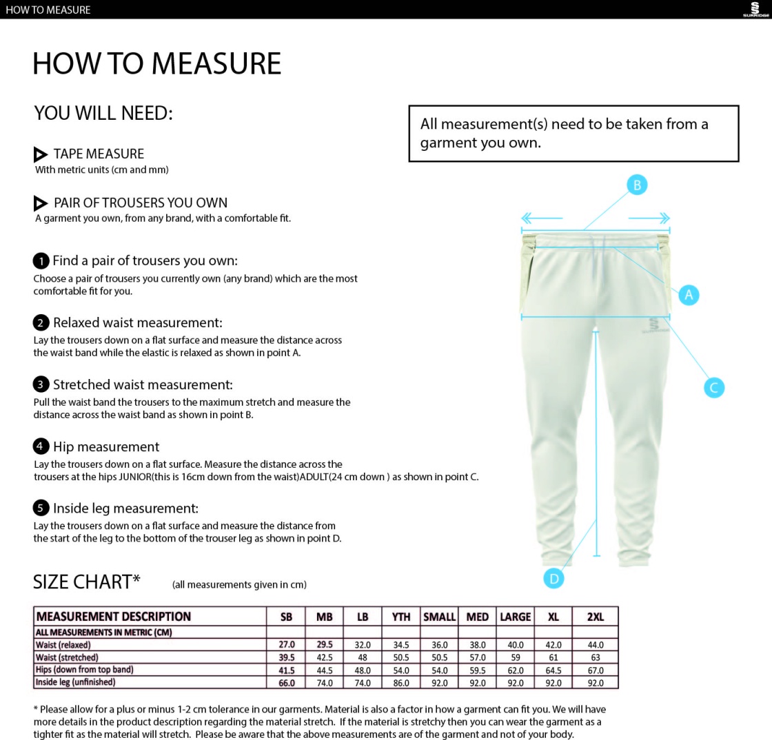 Pott Shrigley CC - Tek Playing Pant - Size Guide