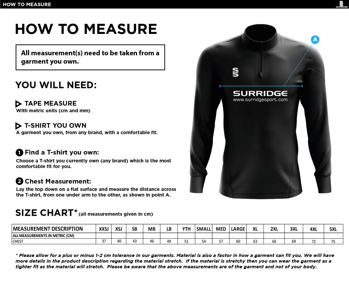 Pott Shrigley CC - Blade Performance Top - Size Guide