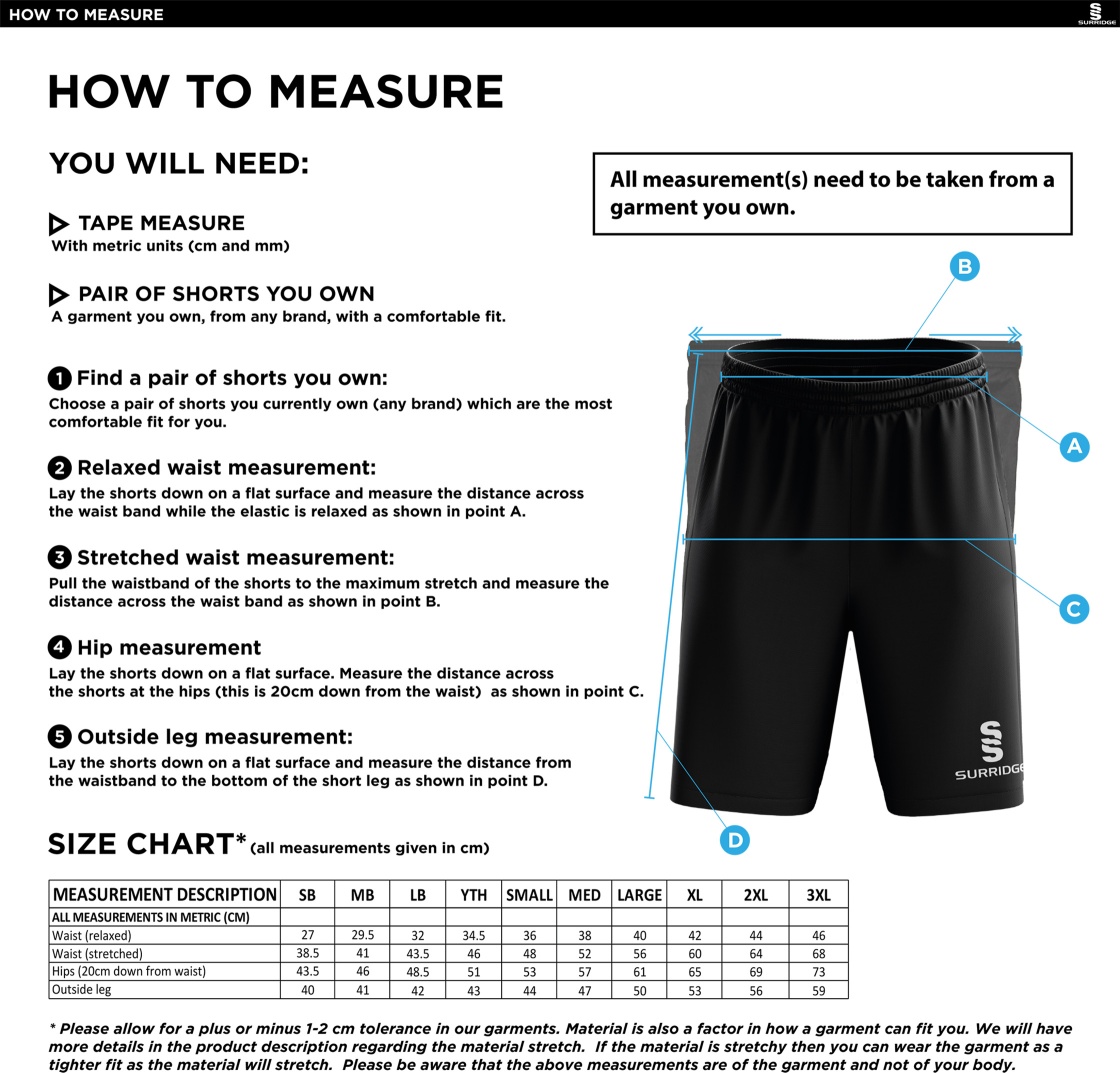 Pott Shrigley CC - Blade Shorts - Size Guide