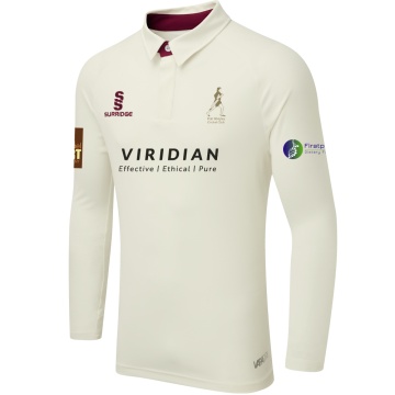 Pott Shrigley CC - Ergo Long Sleeve Maroon Trim Shirt